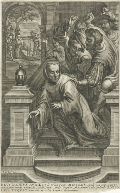 Eustachius Avril gettato giù dalle scale dai calvinisti da Adriaen Millaert